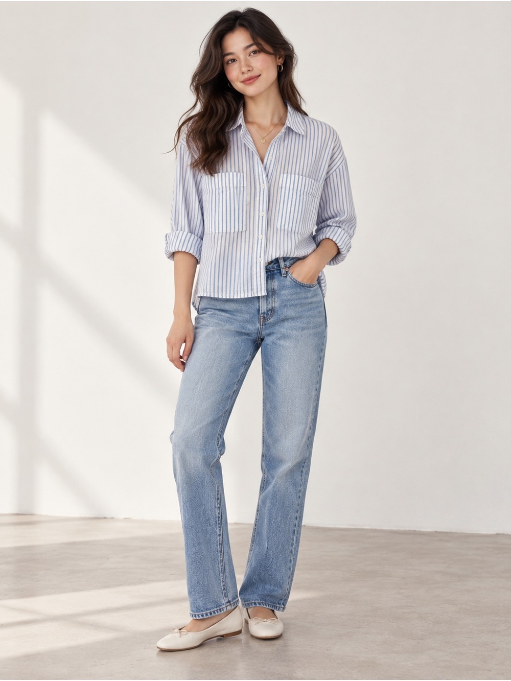 Women's Blue and White Classic Shirt